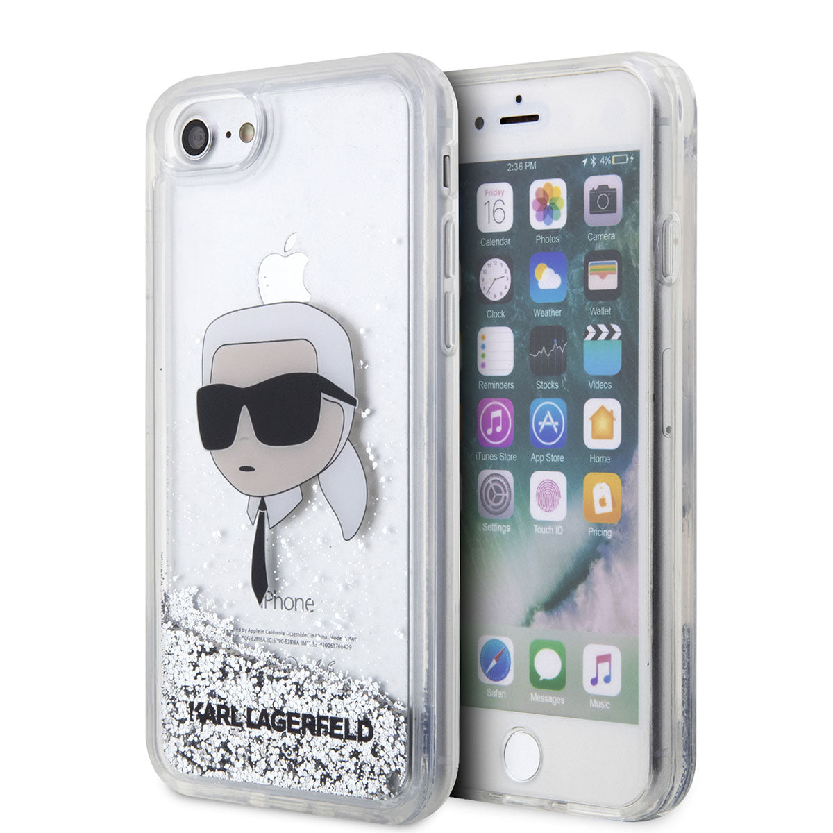 Apple iPhone 8 Case Karl Lagerfeld Liquid Glitter Karl Head Design Cover Pink
