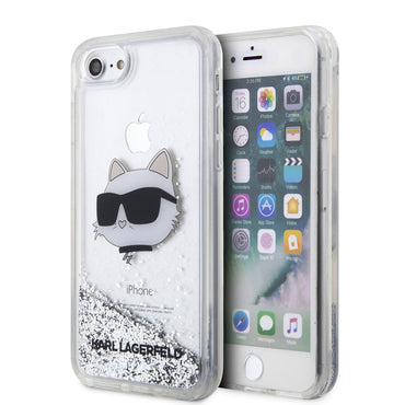 Apple iPhone SE 2020 Case Karl Lagerfeld Liquid Glitter Choupette Head Design Cover Silver