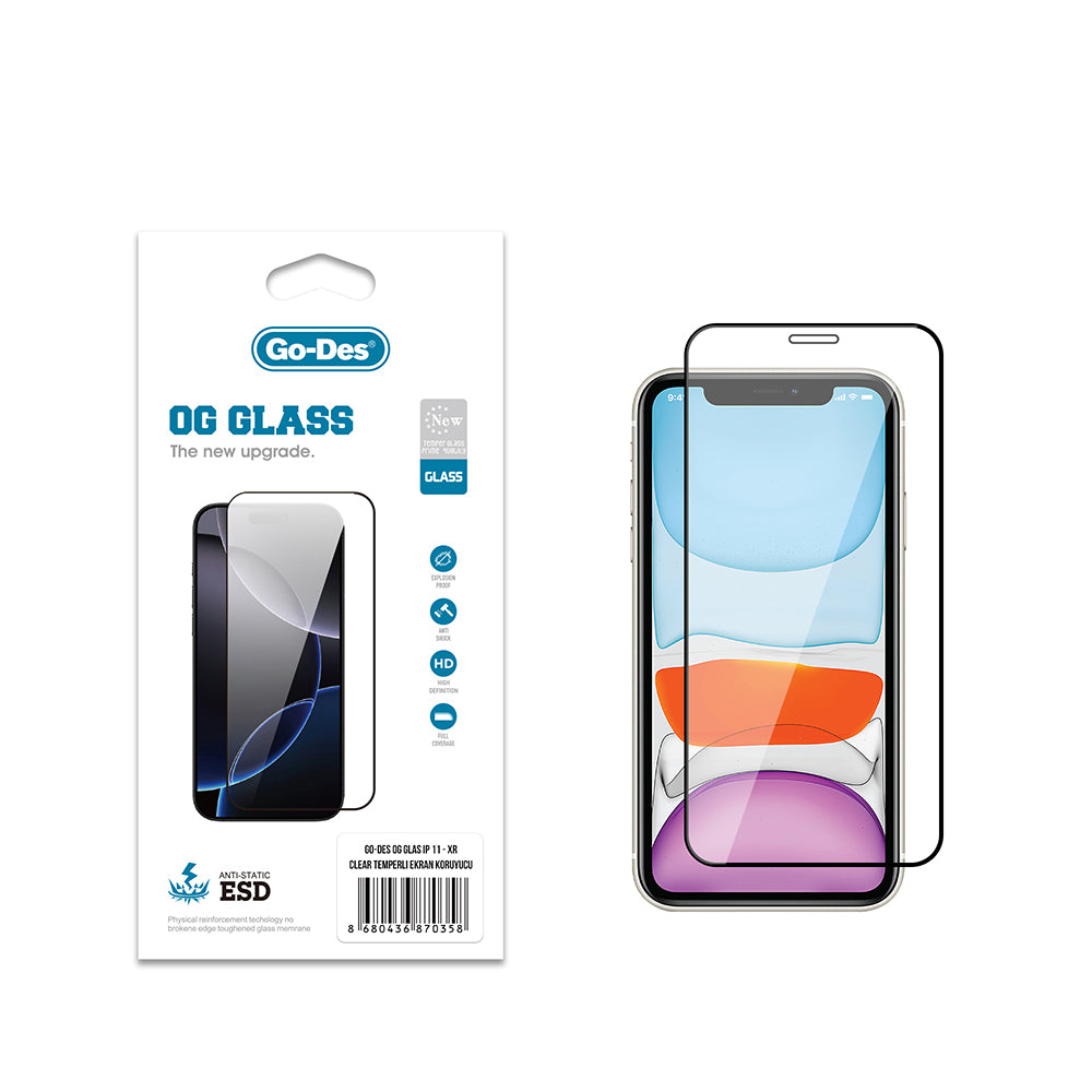 Apple iPhone XR 6.1 Go Des OG Glass Antistatic Tempered Glass Screen Protector Transparent