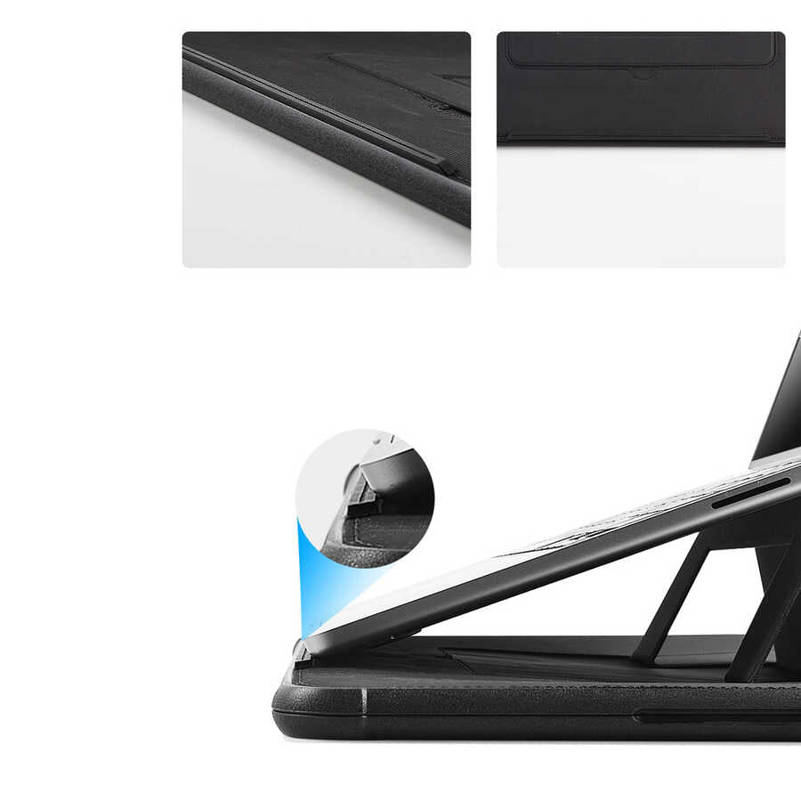 Apple Macbook Pro 16.2 2023 A2780 Wiwu Defender Stand Case Taşınabilir Standlı Magnetik PU Laptop Çantası Siyah