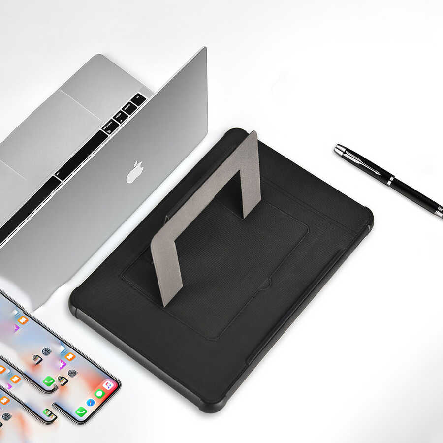 Apple Macbook Pro 16.2 2023 A2780 Wiwu Defender Stand Case Taşınabilir Standlı Magnetik PU Laptop Çantası Siyah