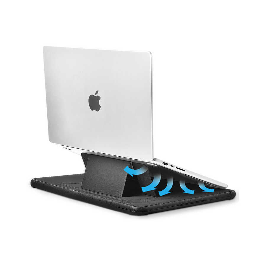 Apple Macbook Pro 16.2 2023 A2780 Wiwu Defender Stand Case Taşınabilir Standlı Magnetik PU Laptop Çantası Siyah