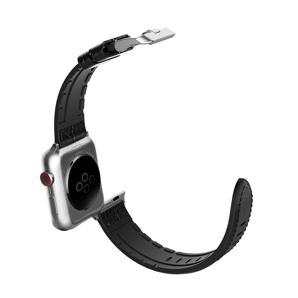 Apple Watch 10 42mm Raptic Hybrid Leather Serisi Deri Kordon Siyah