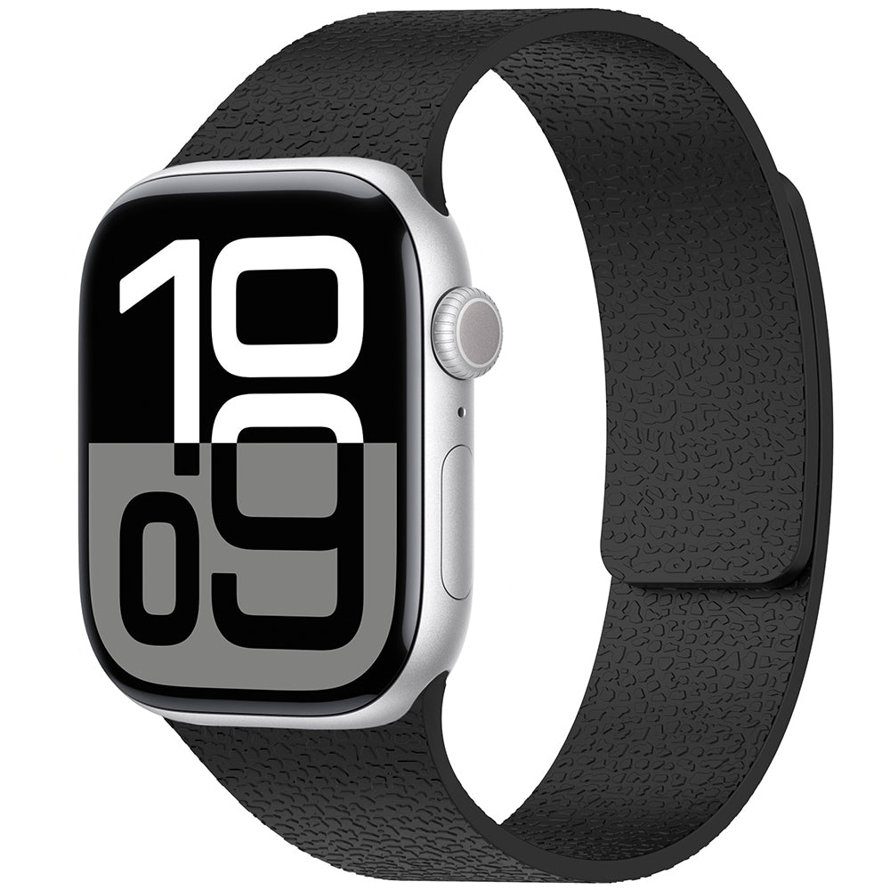 Apple Watch 10 42mm Zore KRD-136 Kabartma Desenli Silikon Kordon Siyah