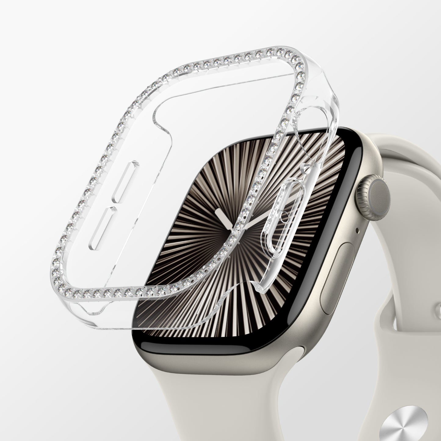 Apple Watch 10 46mm Amazingthing Gleam Fit FullGuard Taşlı Sert PC Kasa ve Ekran Koruyucu Starlight