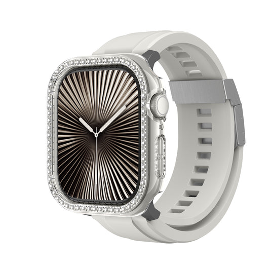 Apple Watch 10 46mm Amazingthing Gleam Fit FullGuard Taşlı Sert PC Kasa ve Ekran Koruyucu Şeffaf