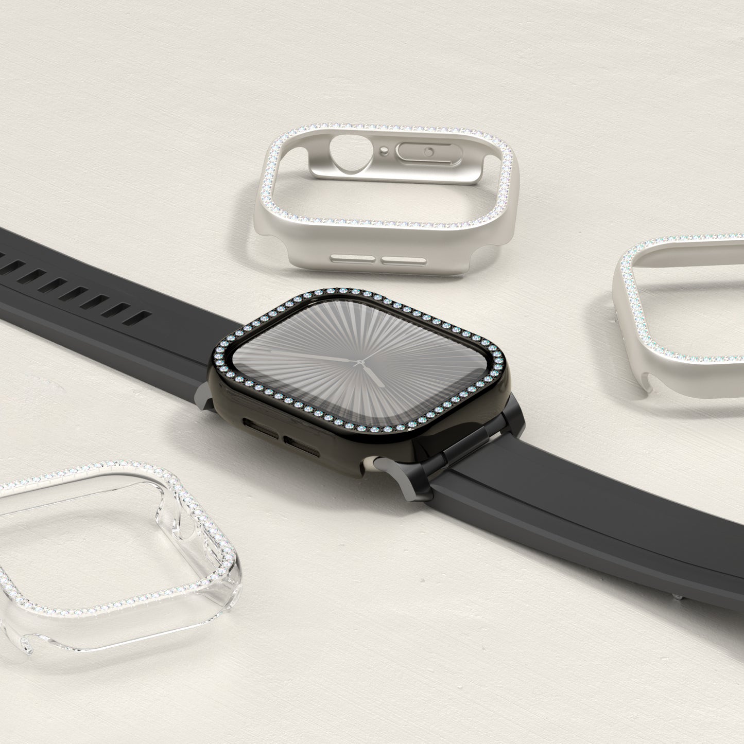 Apple Watch 10 46mm Amazingthing Gleam Fit FullGuard Stone Hard PC Case and Screen Protector Transparent