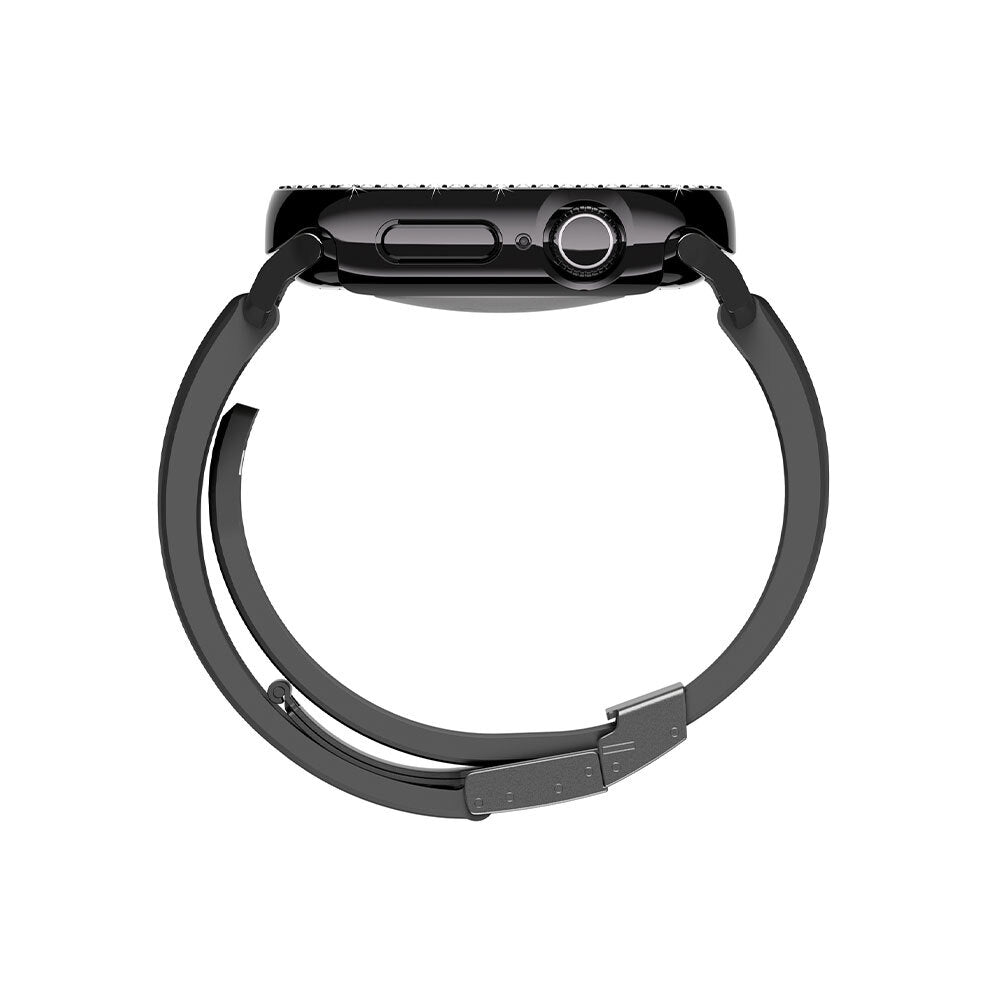 Apple Watch 10 46mm Amazingthing Gleam Fit FullGuard Taşlı Sert PC Kasa ve Ekran Koruyucu Starlight
