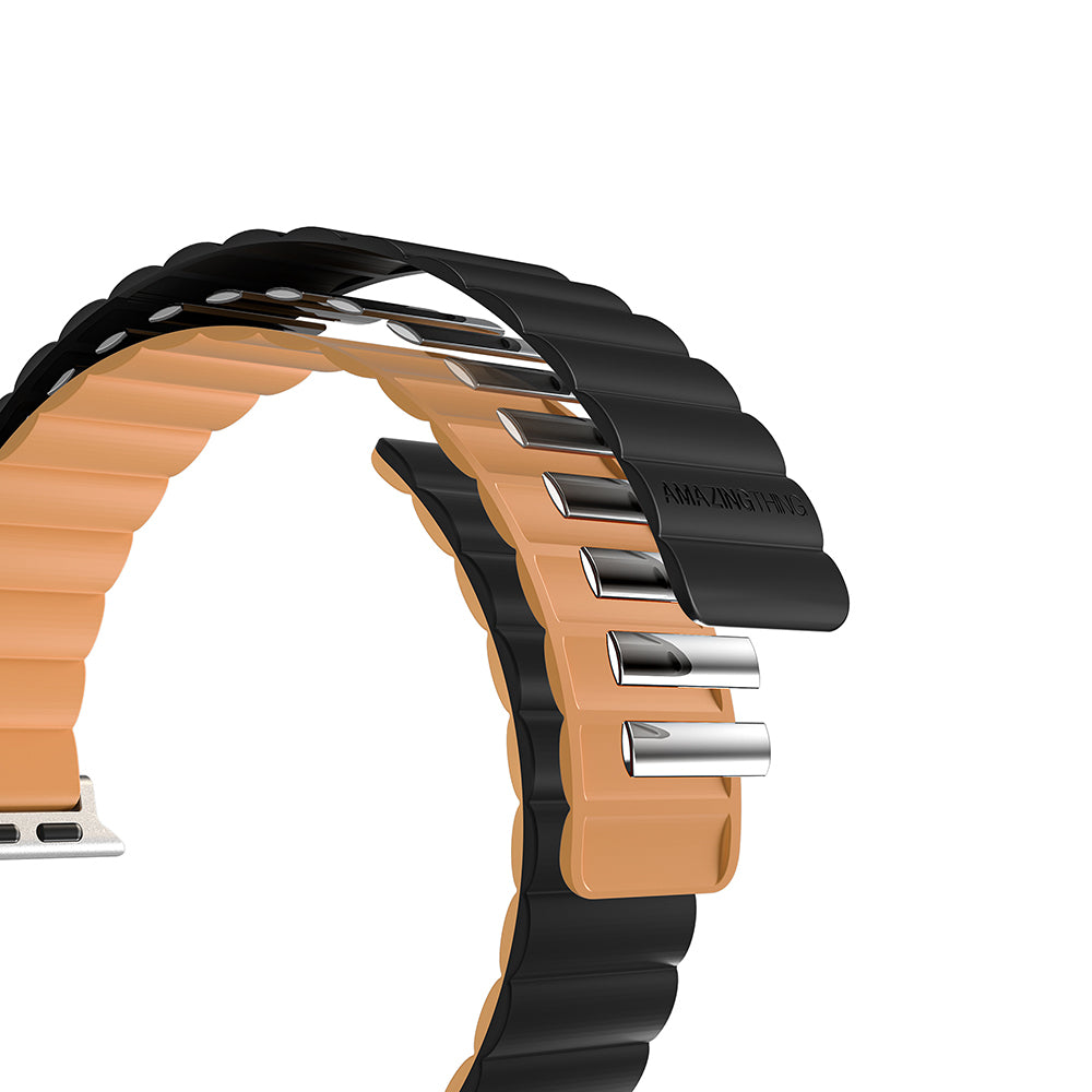Apple Watch 10 46mm Amazingthing Smoothie Mag Magnetic Snap-On Silicone Strap Black-Orange