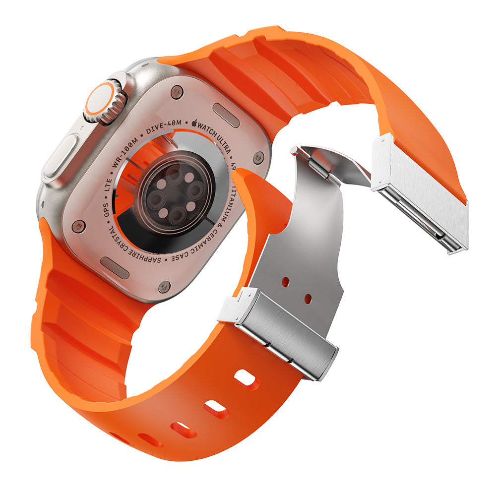 Apple Watch 10 46mm Zore KRD-145 Metal Tokalı Silikon Kordon Starlight