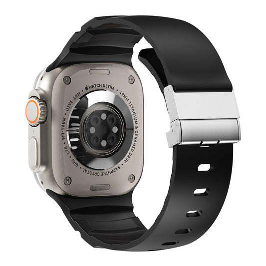 Apple Watch 10 46mm Zore KRD-145 Metal Tokalı Silikon Kordon Siyah