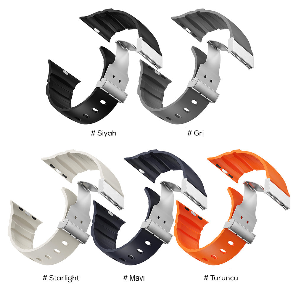 Apple Watch 10 46mm Zore KRD-145 Metal Tokalı Silikon Kordon Mavi