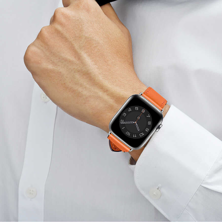 Apple Watch 38mm Wiwu Attleage Watchband Genuine Leather Band Orange