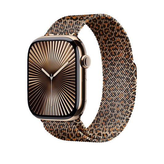 Apple Watch 38mm Zore KRD-01 Leopar Desenli Metal Kordon Rose Gold-Leopar