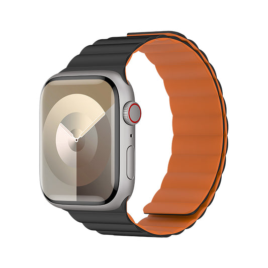 Apple Watch 40mm Benks Magnetik Tak Çıkar Silikon Strap Kayış Siyah-Turuncu