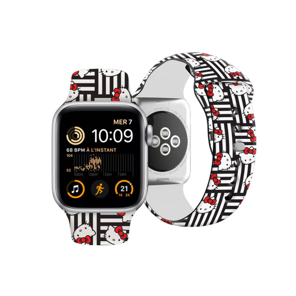 Apple Watch 40mm Hello Kitty Orjinal Lisanslı Çizgiler & Kitty Silikon Kordon