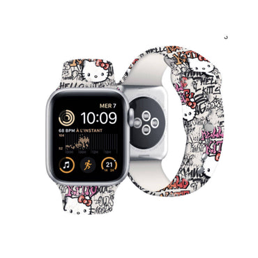 Apple Watch 40mm Hello Kitty Orjinal Lisanslı Etiket Graffiti Silikon Kordon Krem
