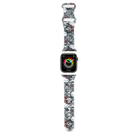 Apple Watch 40mm Hello Kitty Orjinal Lisanslı Etiket Graffiti Silikon Kordon Krem