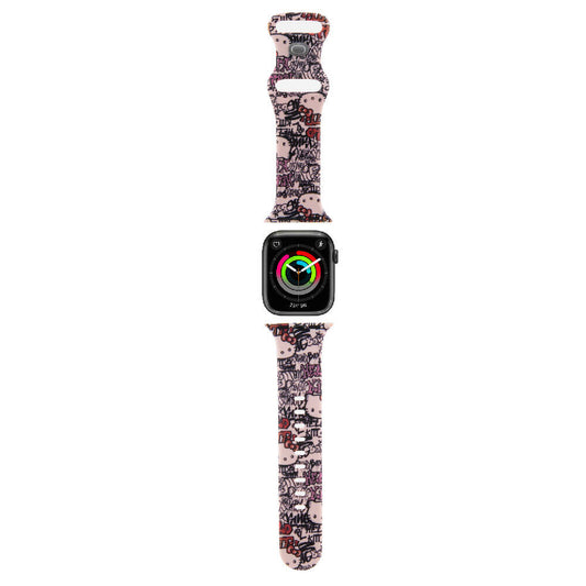 Apple Watch 40mm Hello Kitty Orjinal Lisanslı Etiket Graffiti Silikon Kordon Pembe