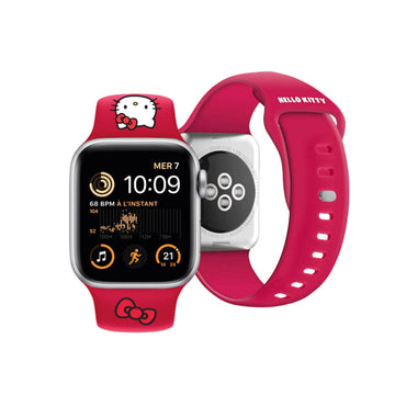 Apple Watch 41mm Hello Kitty Orjinal Lisanslı Yazı Logolu Fiyonk & Kitty Head Silikon Kordon Mavi