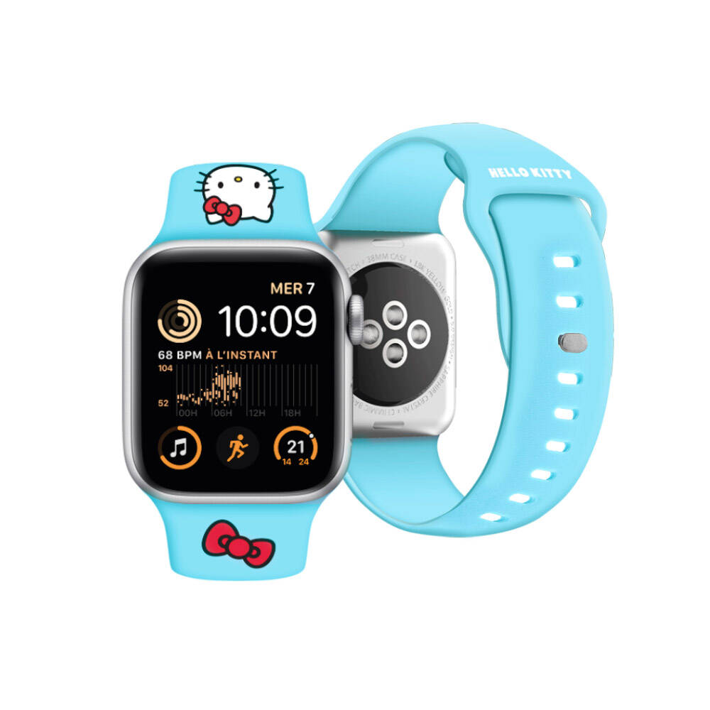 Apple Watch 41mm Hello Kitty Orjinal Lisanslı Yazı Logolu Fiyonk & Kitty Head Silikon Kordon Pembe