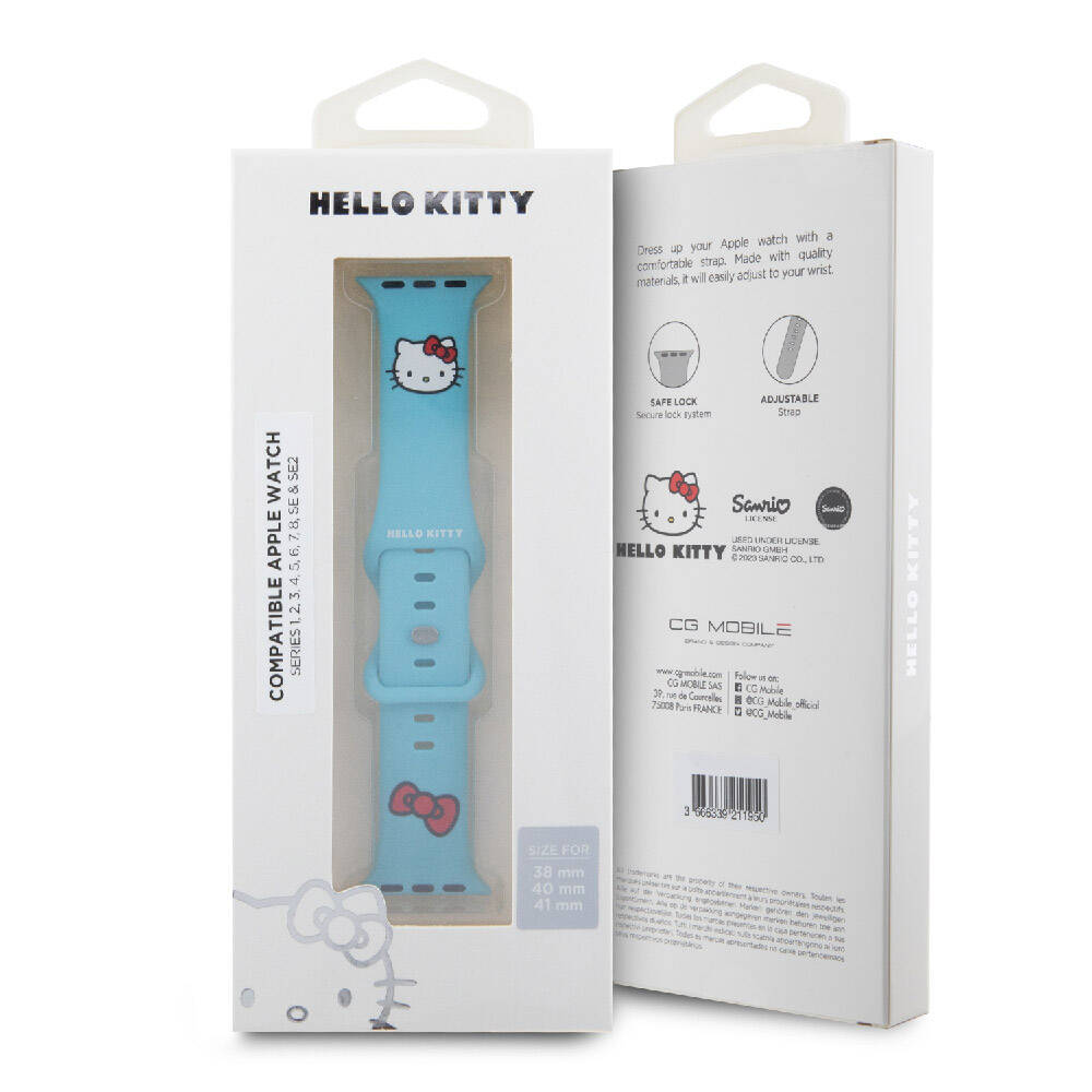 Apple Watch 41mm Hello Kitty Orjinal Lisanslı Yazı Logolu Fiyonk & Kitty Head Silikon Kordon Krem