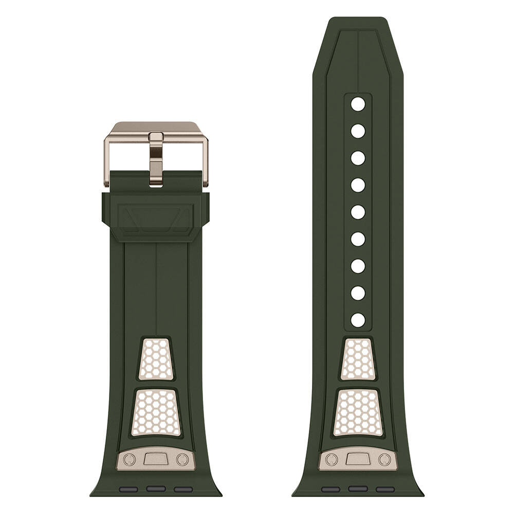Apple Watch 42mm Zore KRD-117 Breathable Perforated Metal Decorated Patterned Silicone Strap Titanium-Green