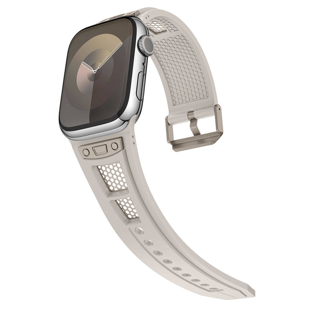 Apple Watch 42mm Zore KRD-117 Breathable Perforated Metal Decorated Patterned Silicone Band Black