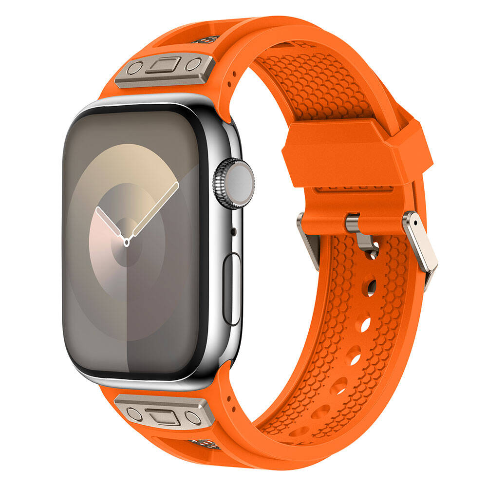 Apple Watch 42mm Zore KRD-117 Breathable Perforated Metal Decorated Patterned Silicone Band Black