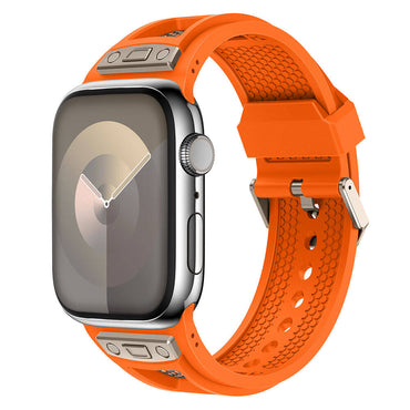 Apple Watch 42mm Zore KRD-117 Hava Alabilen Delikli Metal Süslemeli Desenli Silikon Kordon Titanyum-Yeşil
