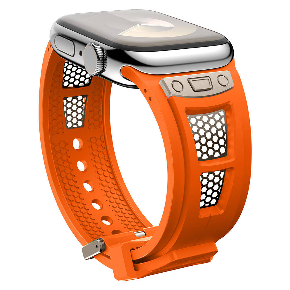 Apple Watch 42mm Zore KRD-117 Breathable Perforated Metal Decorated Patterned Silicone Band Black
