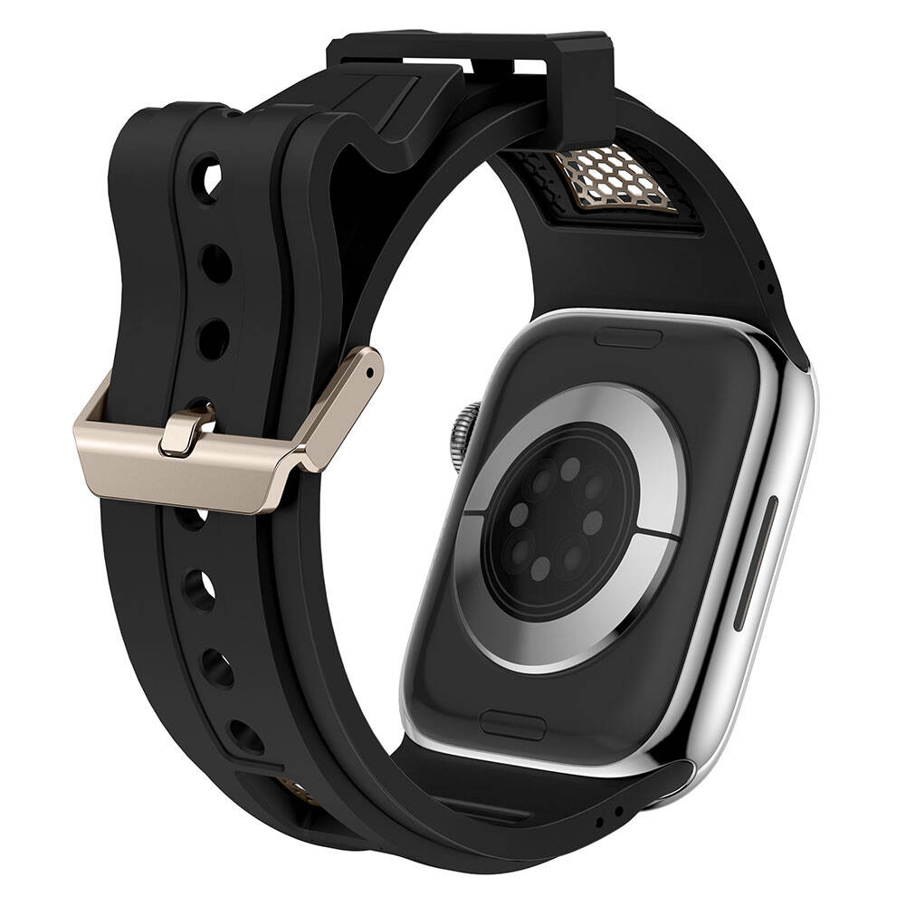 Apple Watch 42mm Zore KRD-117 Breathable Perforated Metal Decorated Patterned Silicone Band Black