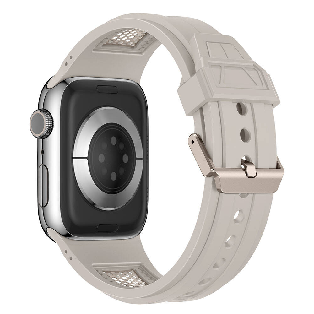 Apple Watch 42mm Zore KRD-117 Breathable Perforated Metal Decorated Patterned Silicone Band Black