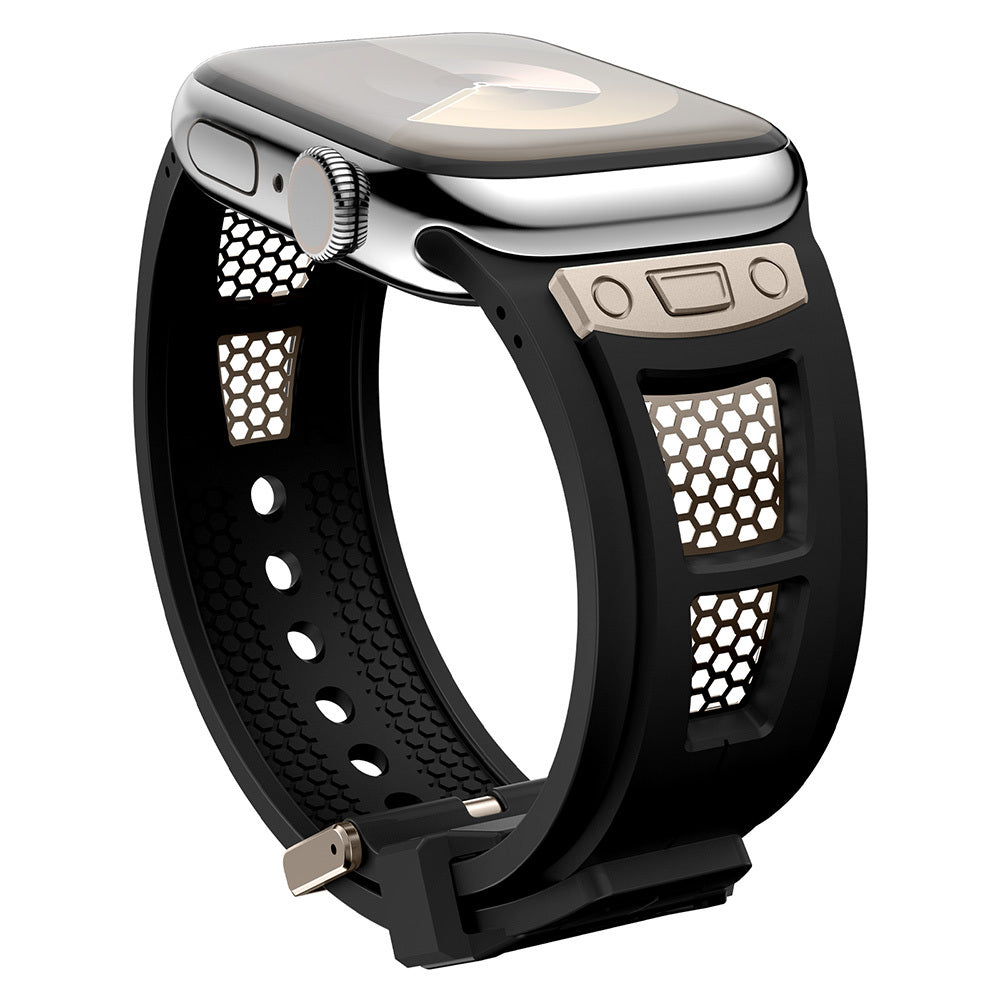 Apple Watch 42mm Zore KRD-117 Breathable Perforated Metal Decorated Patterned Silicone Band Black
