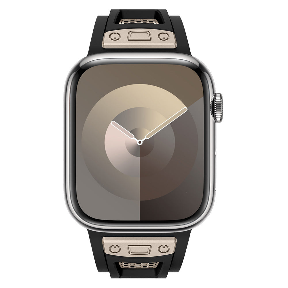 Apple Watch 42mm Zore KRD-117 Breathable Perforated Metal Decorated Patterned Silicone Band Black