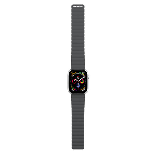 Apple Watch 44mm Kordon Youngkit Classical Magnetik Tak Çıkar Silikon Strap Kayış Gri