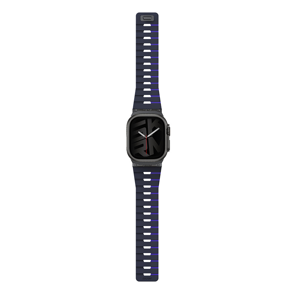 Apple Watch 44mm Skinarma Gemini Serisi TPU Magnetik Silikon Kordon Beyaz-Siyah