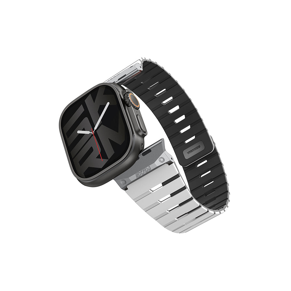 Apple Watch 44mm Skinarma Gemini Serisi TPU Magnetik Silikon Kordon Siyah-Turuncu