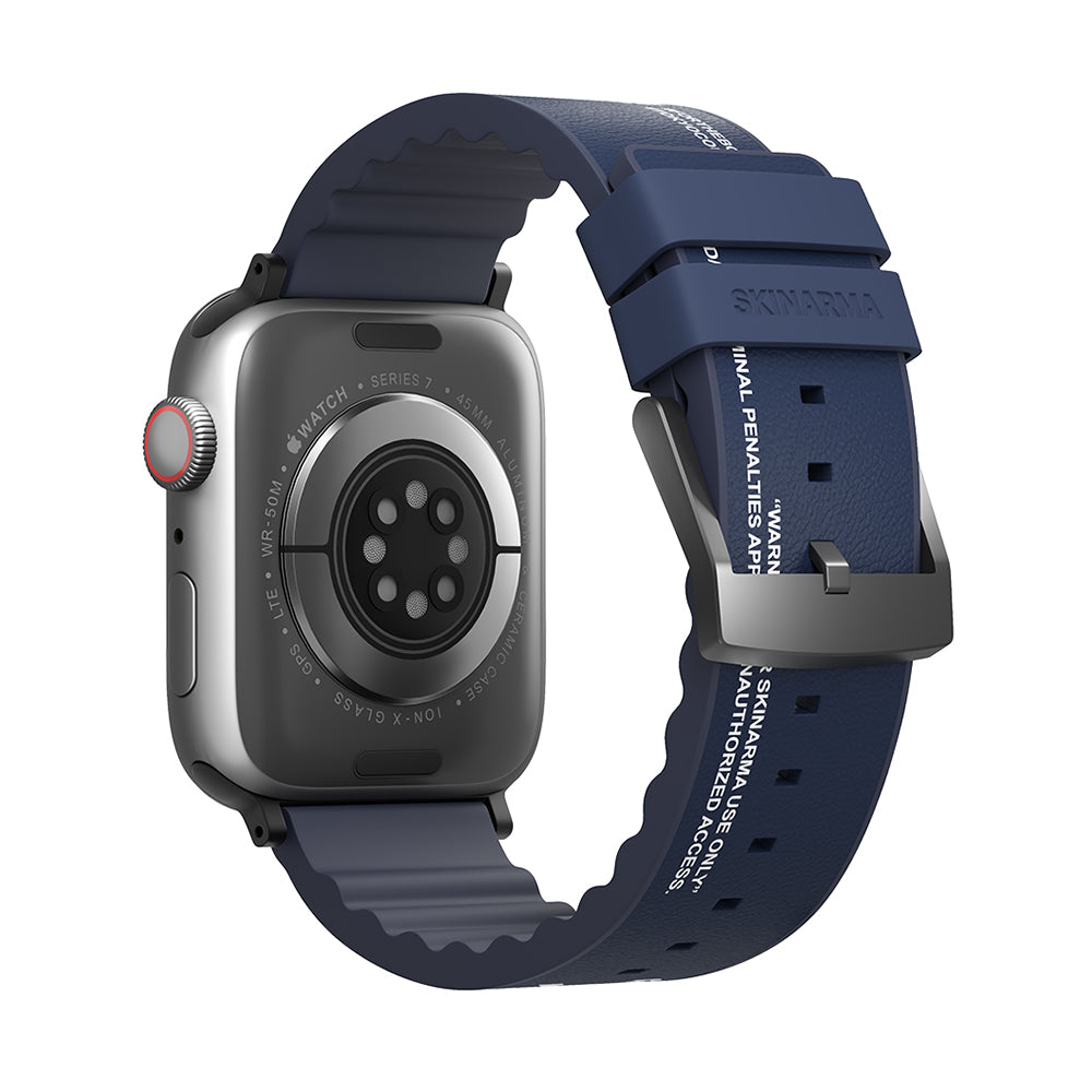 Apple Watch 44mm SkinArma Taihi Sora Text Patterned Leather Look Silicone Band Red