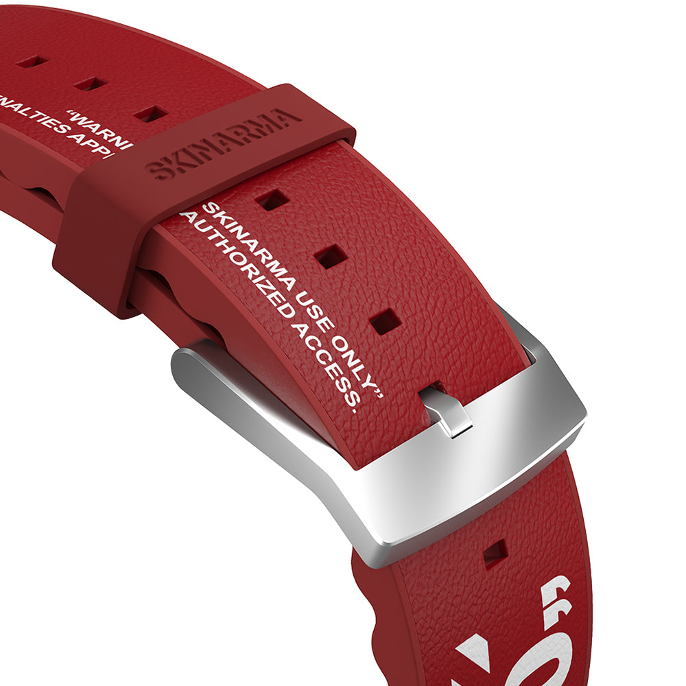Apple Watch 44mm SkinArma Taihi Sora Text Patterned Leather Look Silicone Band Red