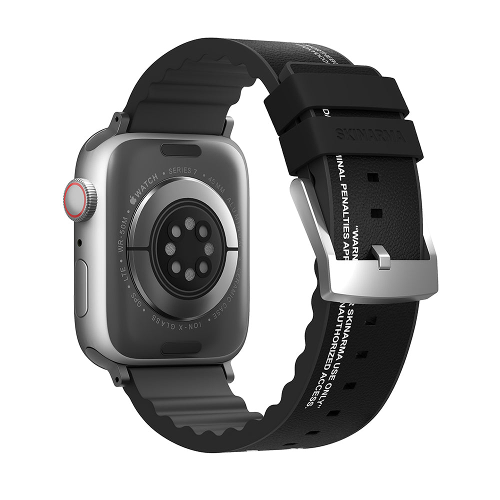 Apple Watch 44mm SkinArma Taihi Sora Text Patterned Leather Look Silicone Band Red