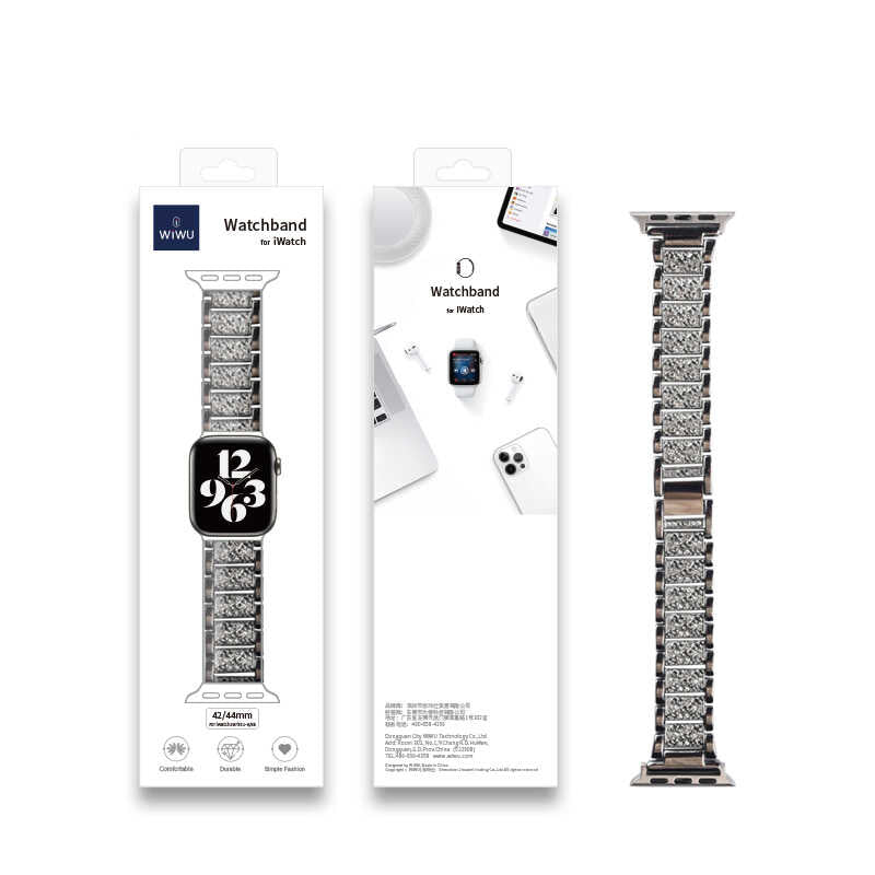 Apple Watch 44mm Wiwu Three Beads Set Auger Metal Band Silver