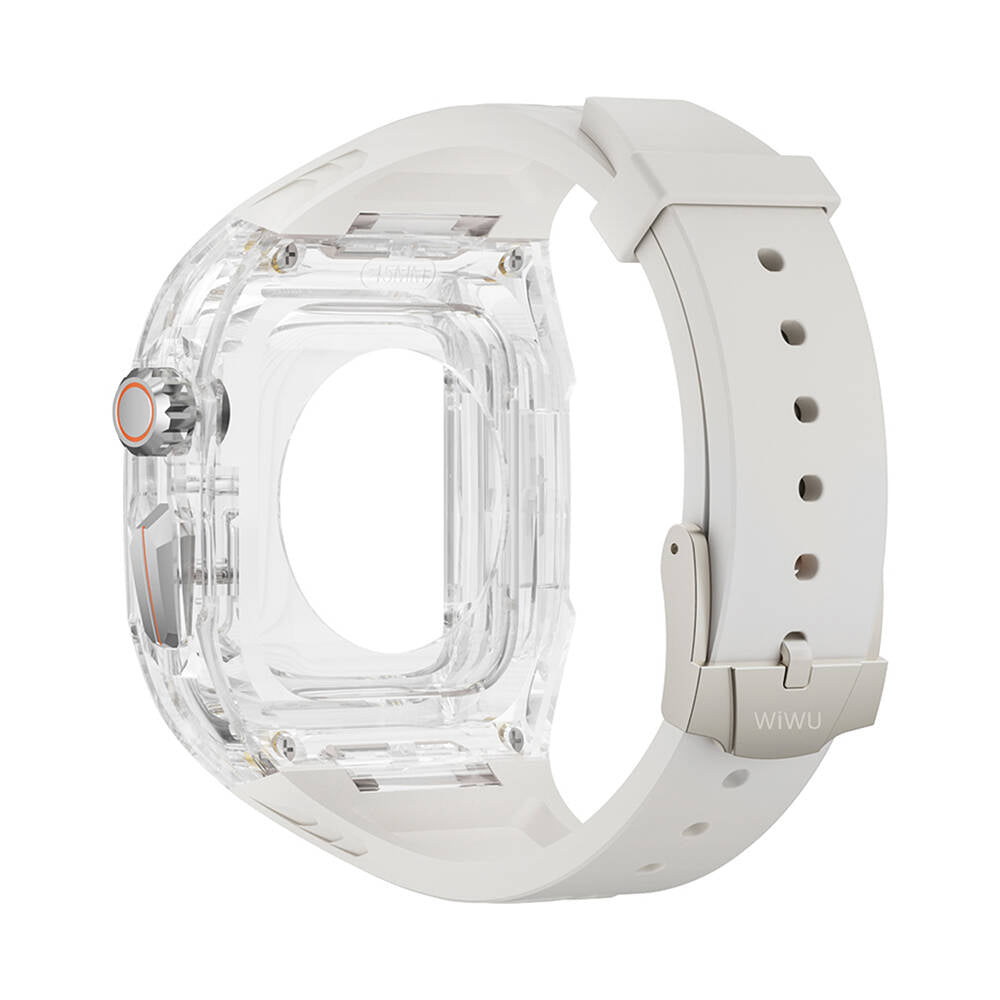 Apple Watch 44mm Wiwu Wi-WB013 Rambo Series 2in1 Transparent PC Case Protector Rubber Strap White