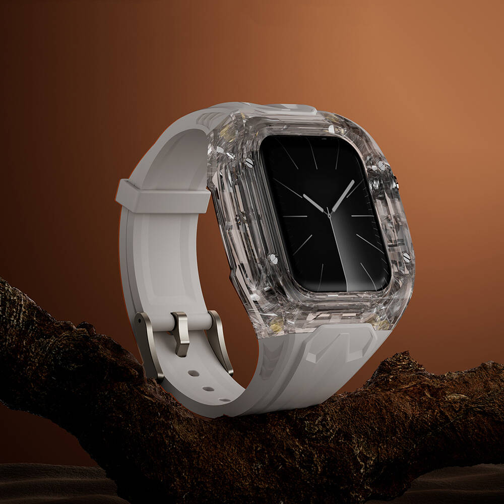 Apple Watch 44mm Wiwu Wi-WB013 Rambo Series 2in1 Transparent PC Case Protector Rubber Strap White