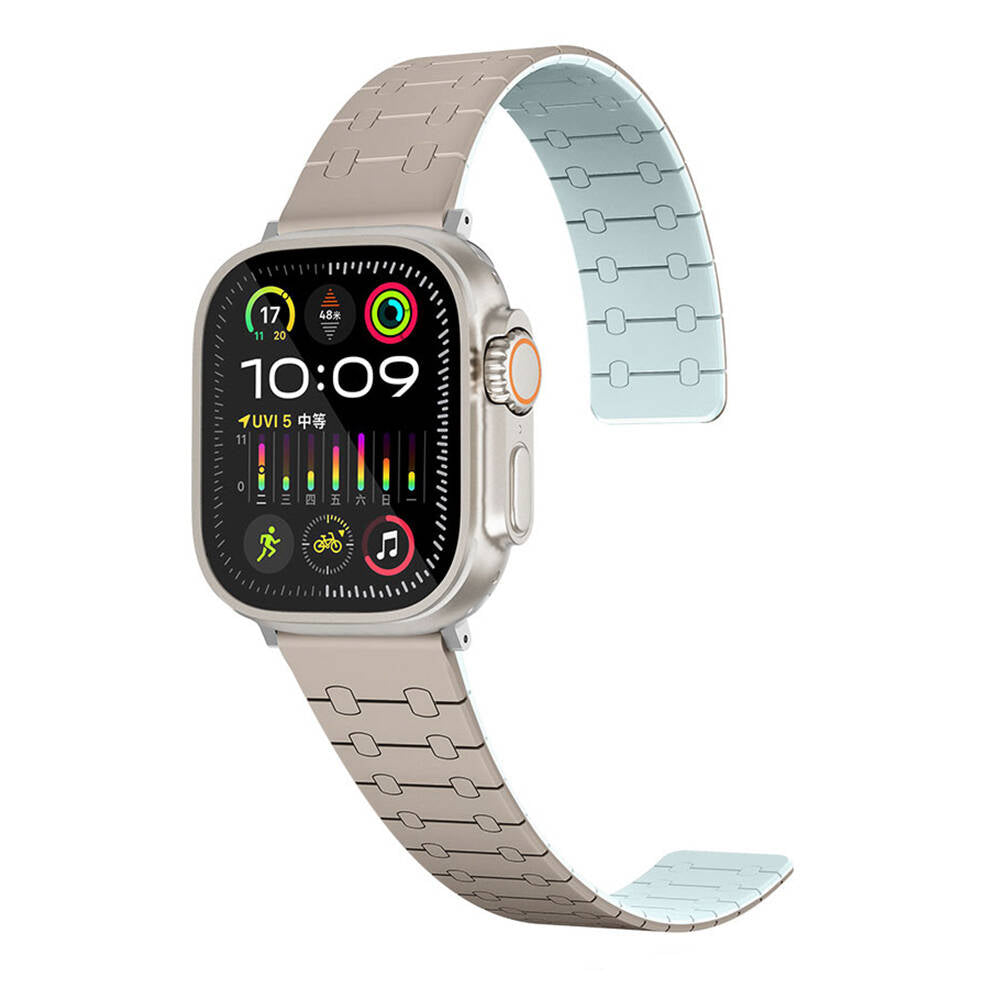 Apple Watch 44mm Zore KRD-111 Striped Patterned Silicone Band Khaki