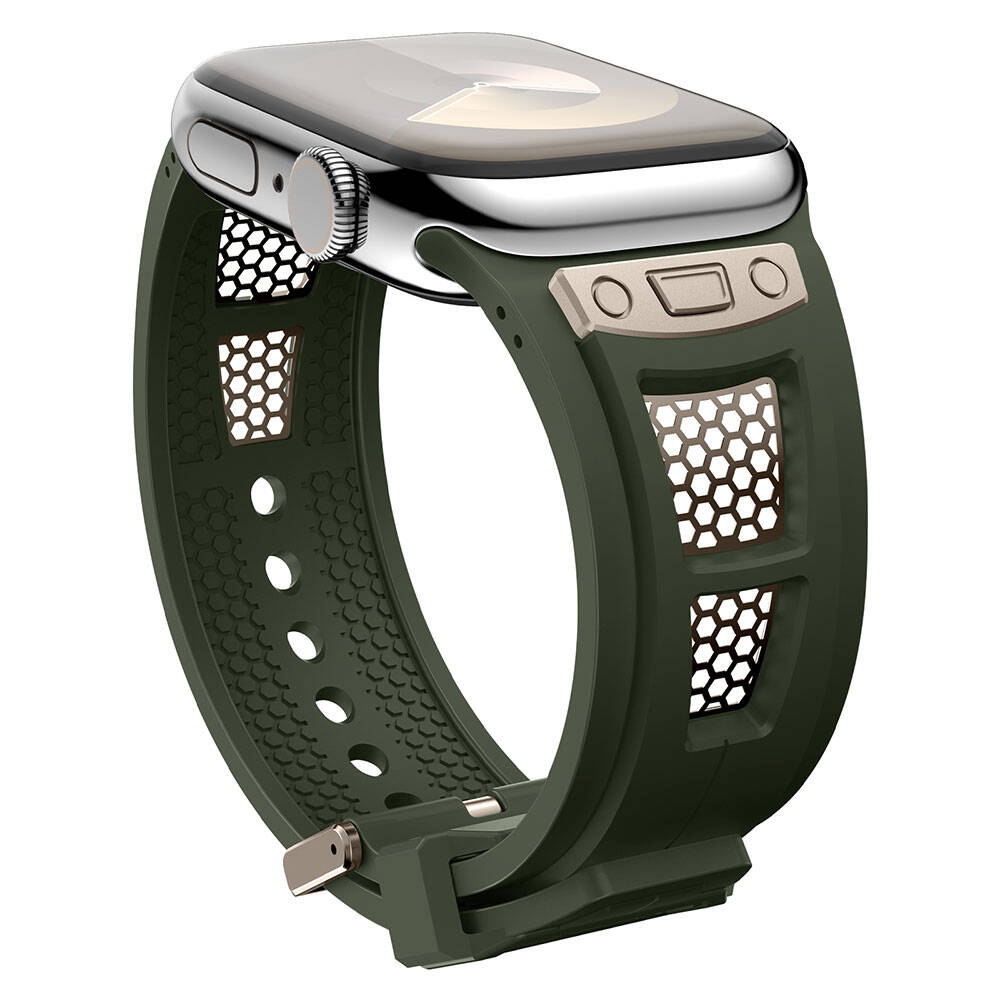 Apple Watch 44mm Zore KRD-117 Breathable Perforated Metal Decorated Patterned Silicone Band Black