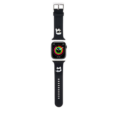Apple Watch 7 41mm Karl Lagerfeld Orjinal Lisanslı İkonik Karl & Choupette Logolu Silikon Kordon Siyah