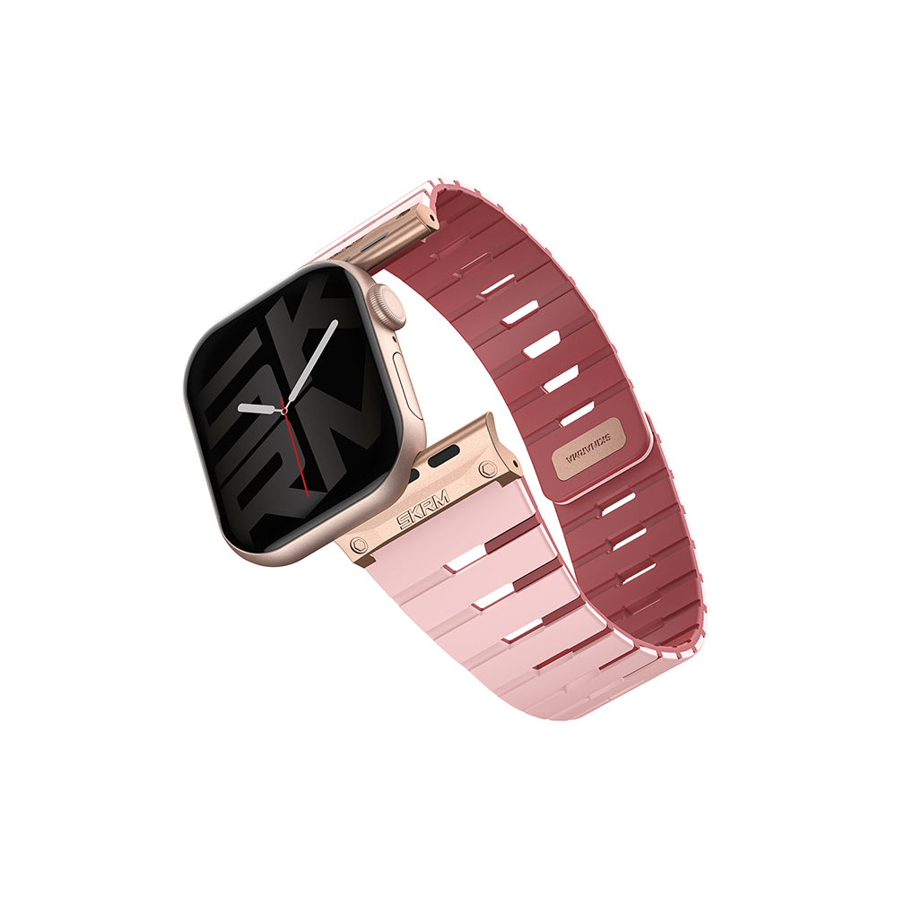 Apple Watch 7 41mm Skinarma Gemini Series TPU Magnetic Silicone Band Black-Pink