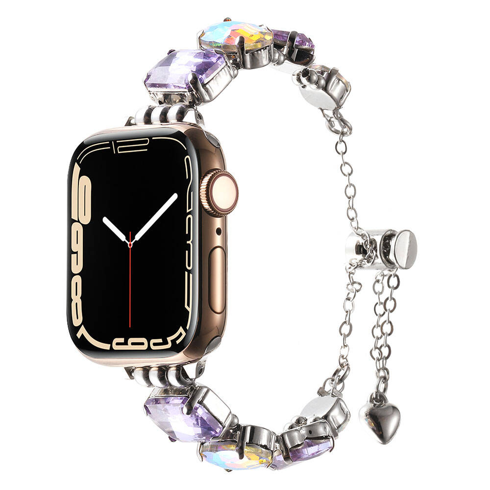 Apple Watch 7 41mm Zore KRD-115 Colorful Stone Design Band Rose Pink