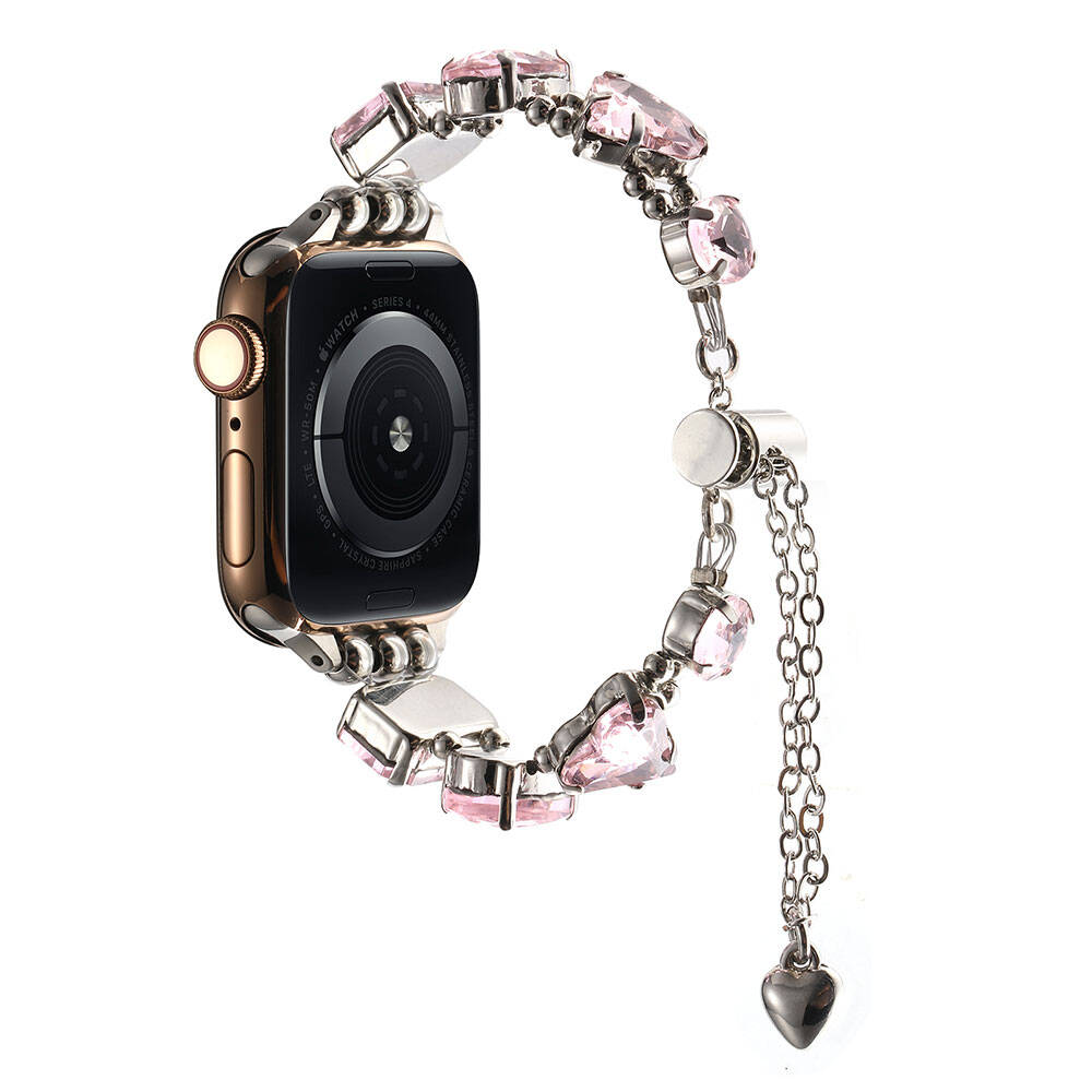 Apple Watch 7 41mm Zore KRD-115 Colorful Stone Design Band Rose Pink